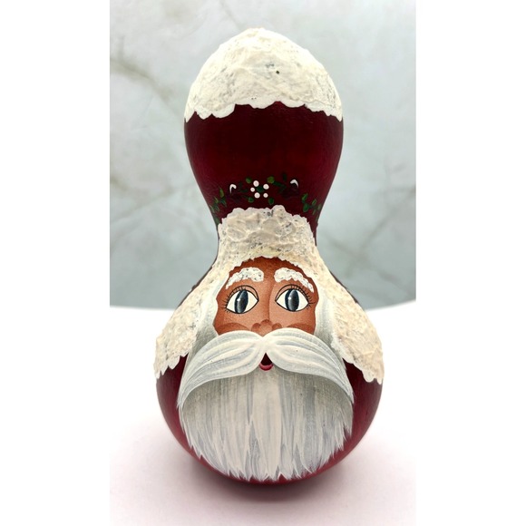 Artisan Other - Vintage Style Folk Art Santa Claus Painted Gourd Artisan Holiday Decoration EUC